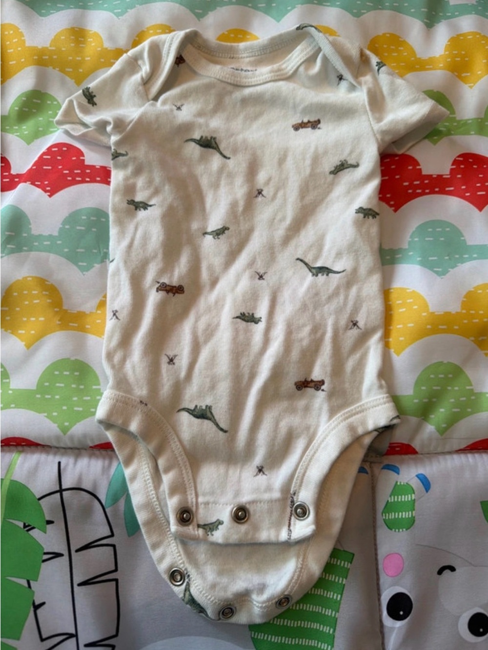 Carter's Cream Baby One-Piece with Green Dinosaur Print